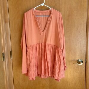 PILCRO Orange Textured Babydoll Tunic Top Long‎ Sleeve V Neck Women's Size L